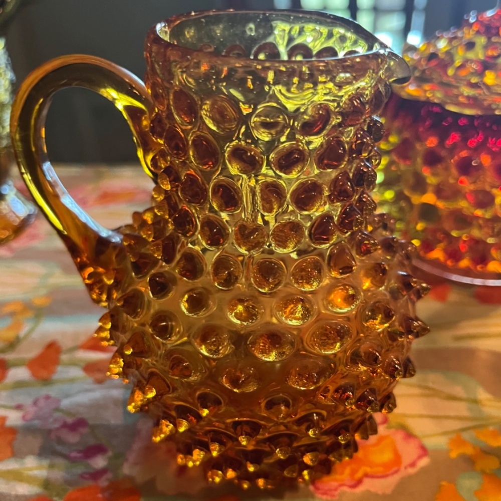 Vintage Amber Hobnail Glass Creamer Pitcher - Amber